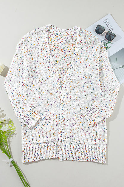 Confetti Ribbed Trim Long Cardigan