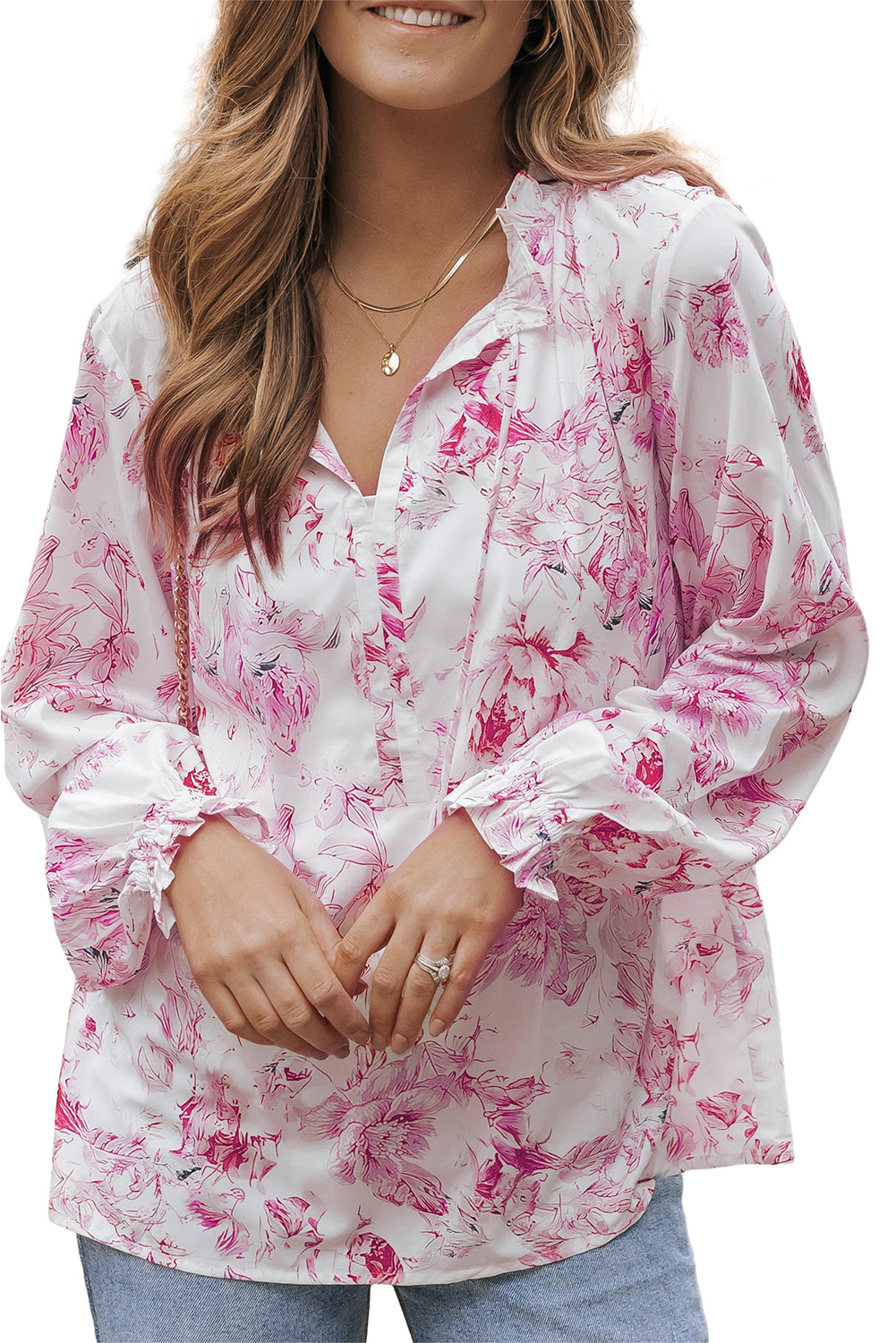 Floral Frilled Bubble Sleeve Blouse