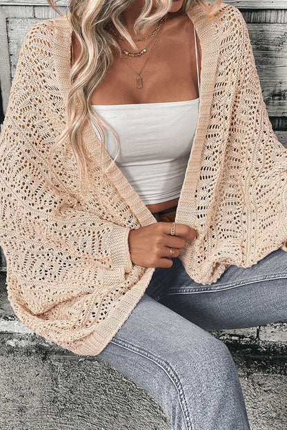 Pointelle Knit Batwing Sleeve Cardigan