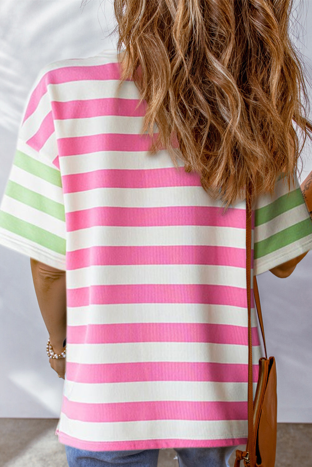 Stripe Contrast Drop Sleeve T-Shirt