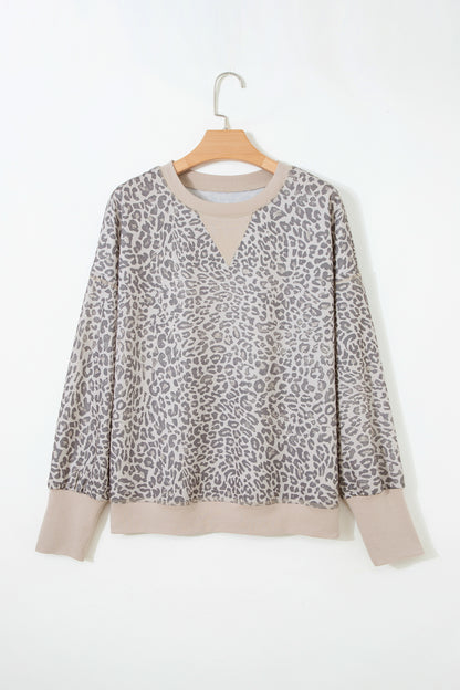 Leopard Patchwork Crew Neck Sweatshirt