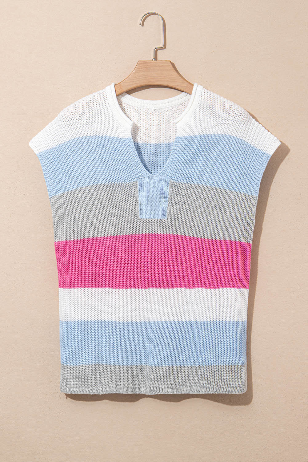 Stripe Colorblock V-Neck Sweater T-Shirt