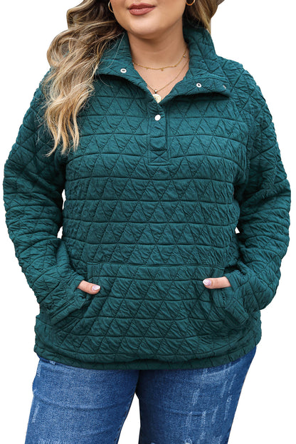 Quarter Buttoned Quilted Sweatshirt Plus Size