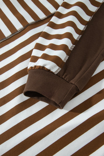 Plus Size Stripe Colorblock Exposed Seam Sweatshirt