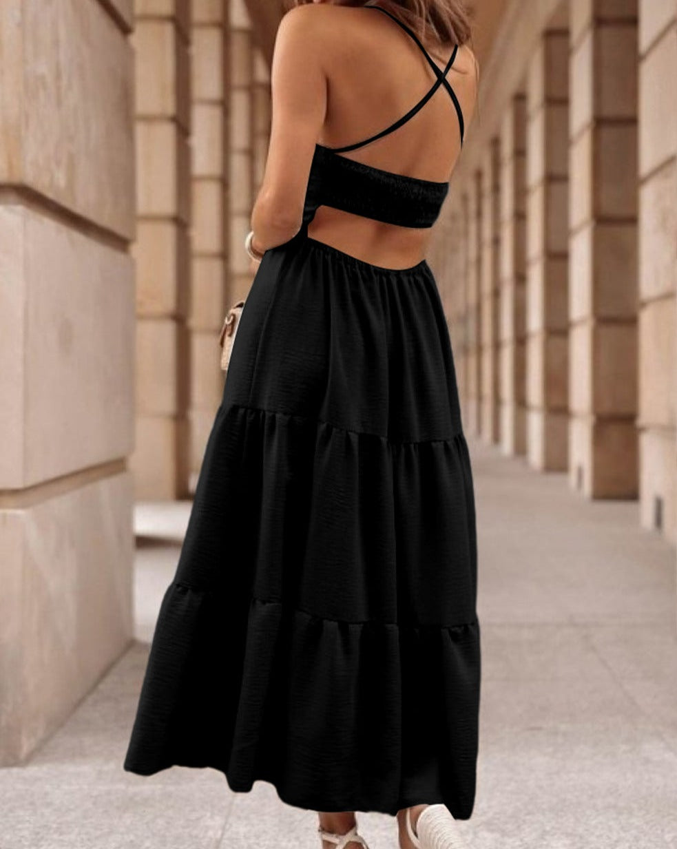 Crossover Cutout Bodice Maxi Dress