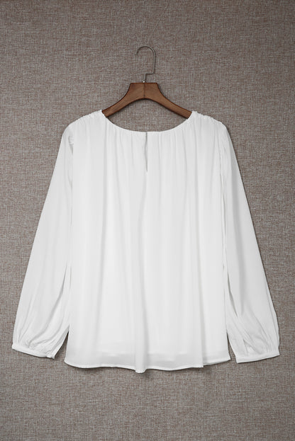 Ruched Crewneck Puff Sleeve Blouse