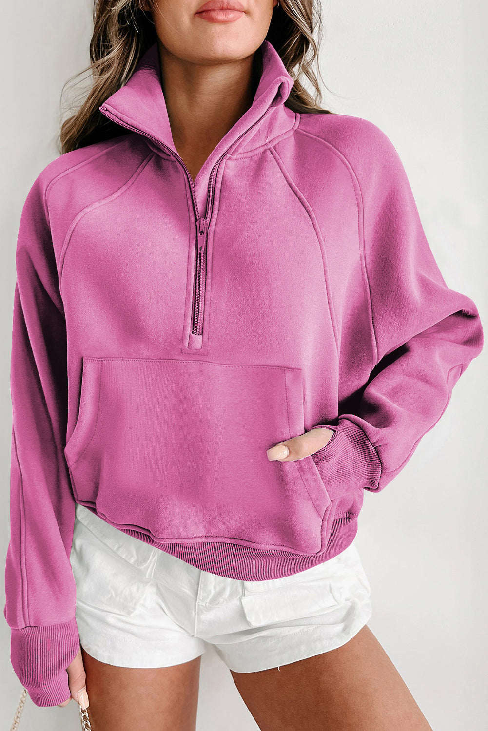 Half Zip Thumbhole Sleeve Sweatshirt