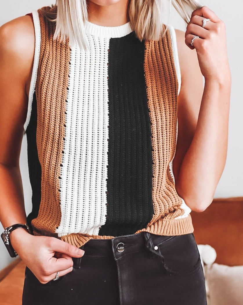 Stripe Sleeveless Sweater Knit Top