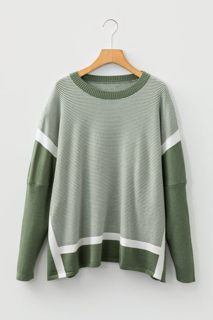 Stripe Colorblock Patchwork Dolman Sleeve Sweater