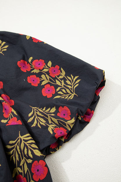 Plus Size Floral Ricrac Trim Short Sleeve Blouse
