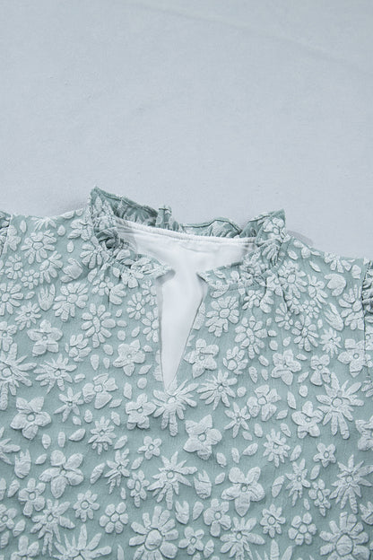 Floral Textured Jacquard Puff Sleeve Blouse