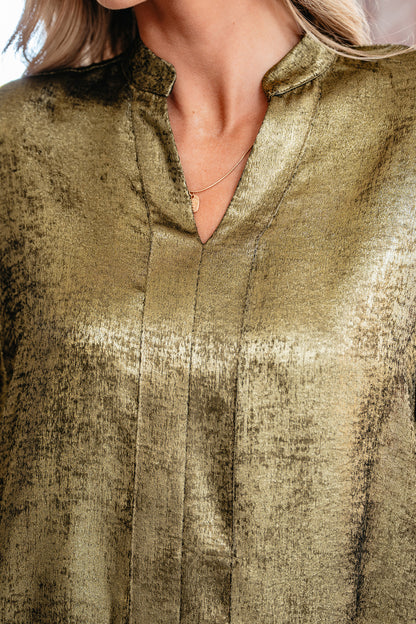 Metallic Split Neck 3/4 Sleeve Blouse