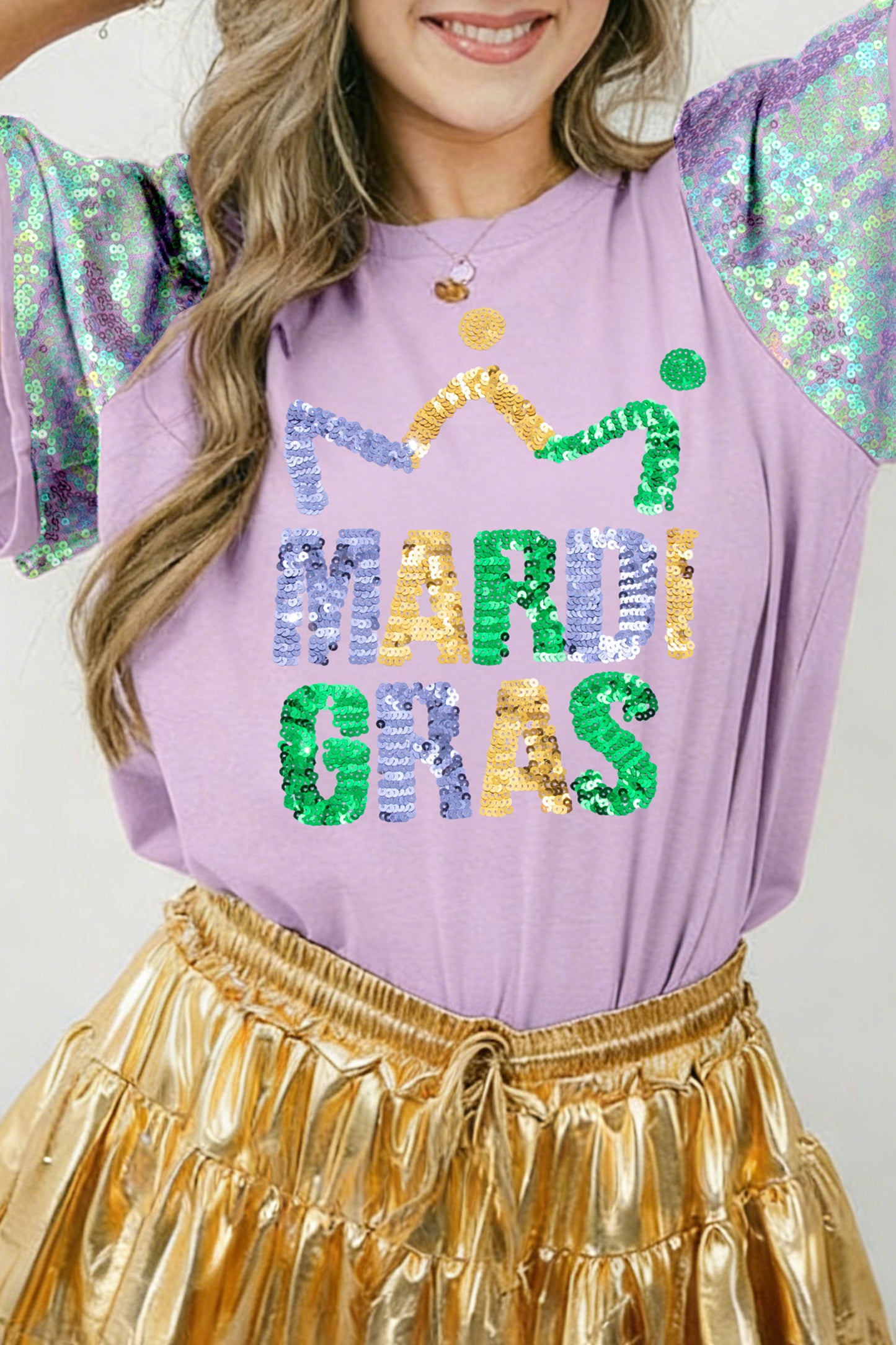 Mardi Gras Sequin Graphic Patchwork T-Shirt
