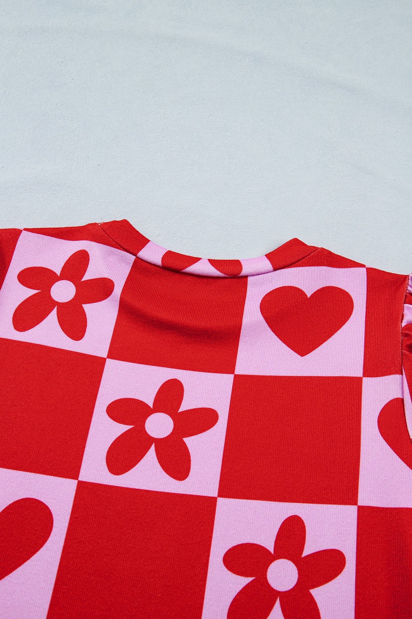 Valentine Heart & Flower Checker Long Sleeve Blouse