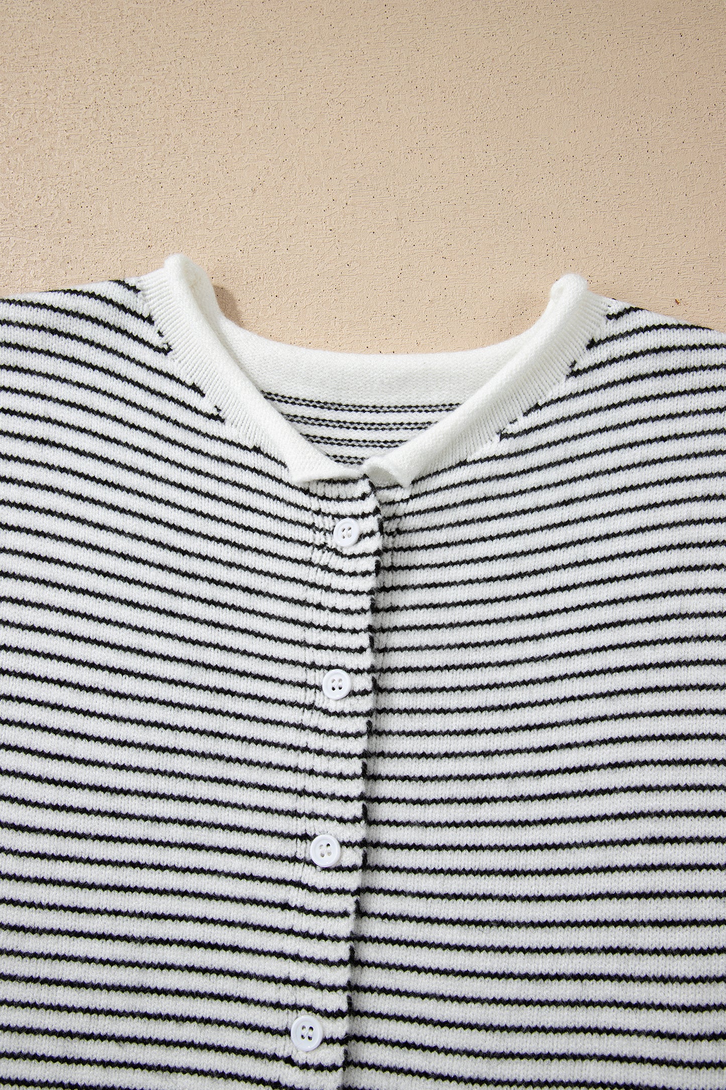 Stripe Contrast Trim Cap Sleeve Button-Up Cardigan