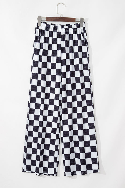 Checker High Waist Wide Leg Pants