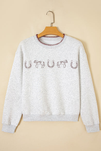 Western Embroidered Round Neck Graphic Sweatshirt