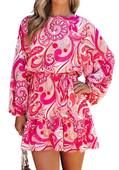 Paisley Long Sleeve Ruffle Dress