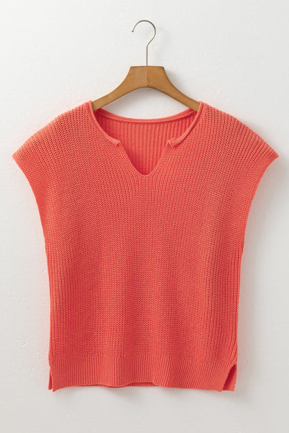 Solid Notched V-Neck Sweater T-Shirt