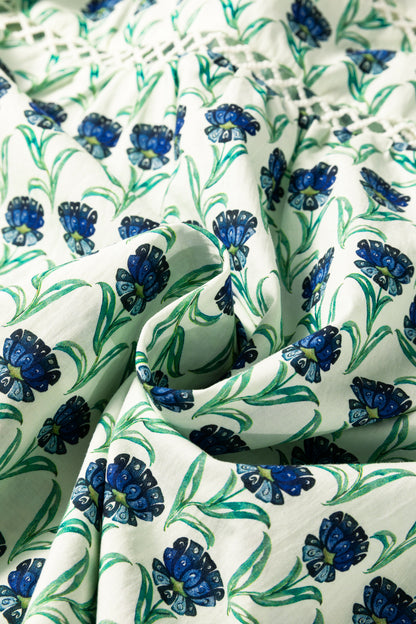 Floral Lace Trim Ruffle Long Sleeve Blouse