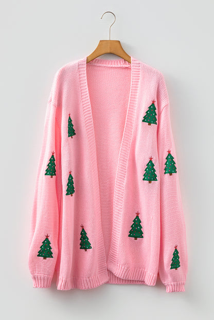 Christmas Tree Pumpkin Open Front Drop Shoulder Cardigan