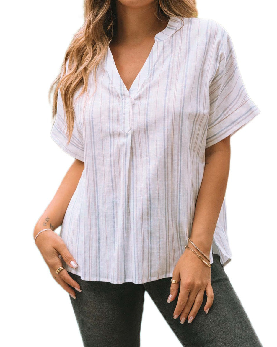 Stripe Short Sleeve V-Neck Top