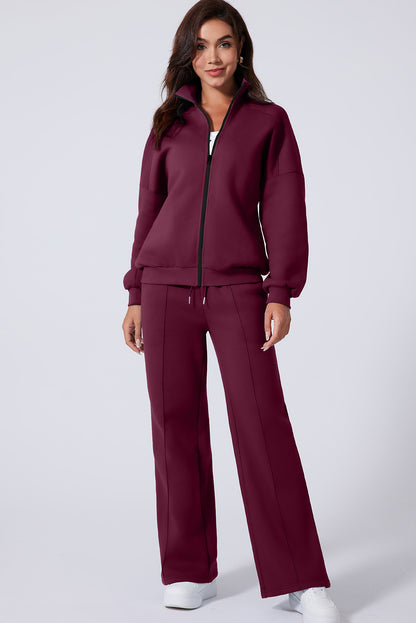 Solid Zip-Up Jacket and Drawstring Pants Set