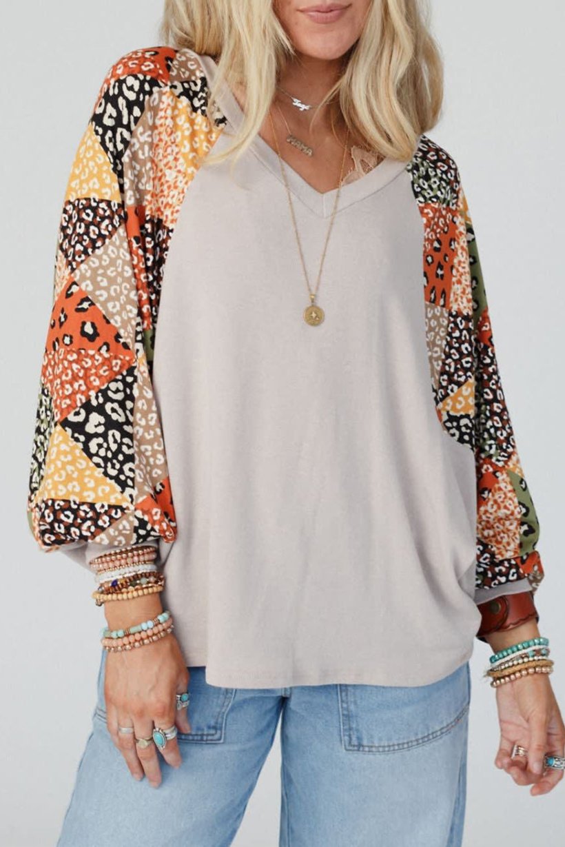 Leopard Colorblock Raglan Sleeve Top