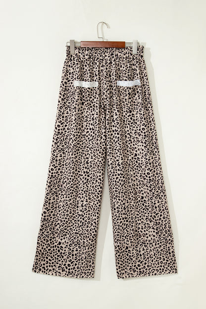 Leopard Terry Knit Wide Leg Pants