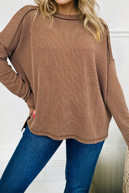 Solid Corded Knit Long Sleeve Top