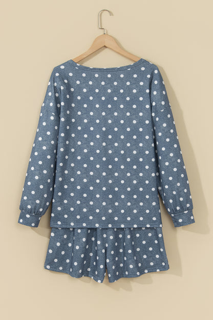 Polka Dot Long Sleeve Top & Drawstring Shorts Set