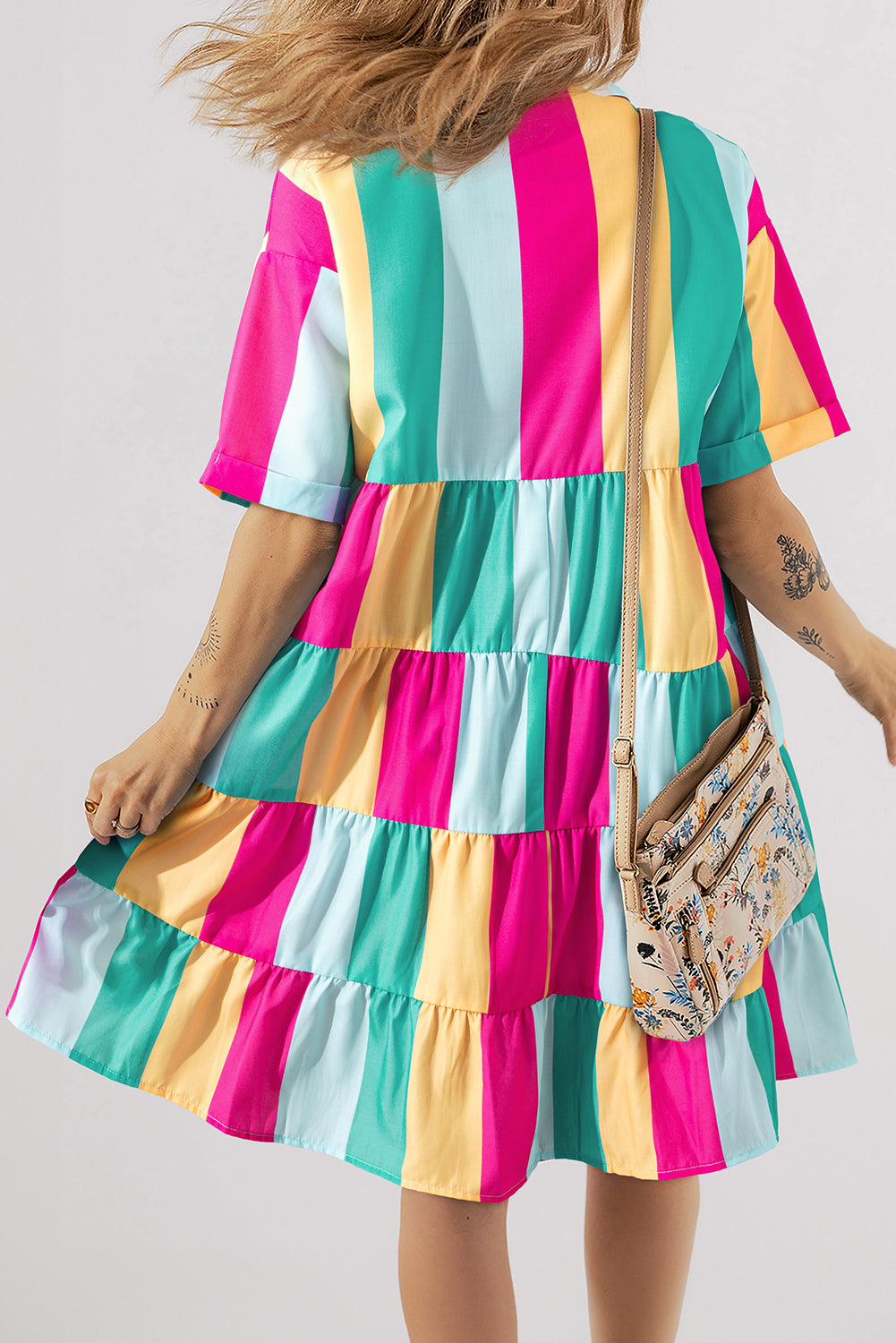 Stripe Colorblock Mini Shirt Dress