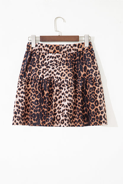 Leopard Tiered Patchwork Mini Skirt