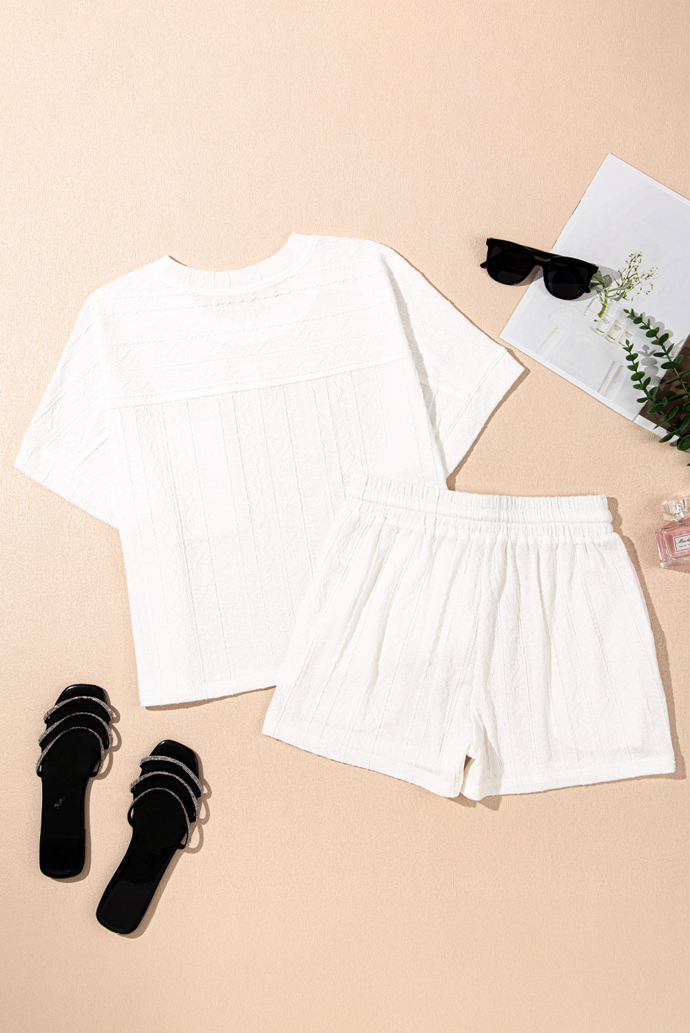 Textured Top and Shorts Set