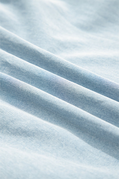 Chambray Bow Neck Sleeveless Ruffle Dress