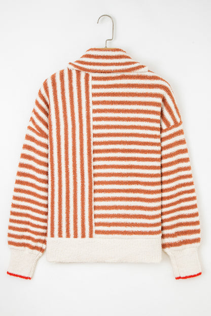 Stripe Cowl Neck Drop Shoulder Sweater