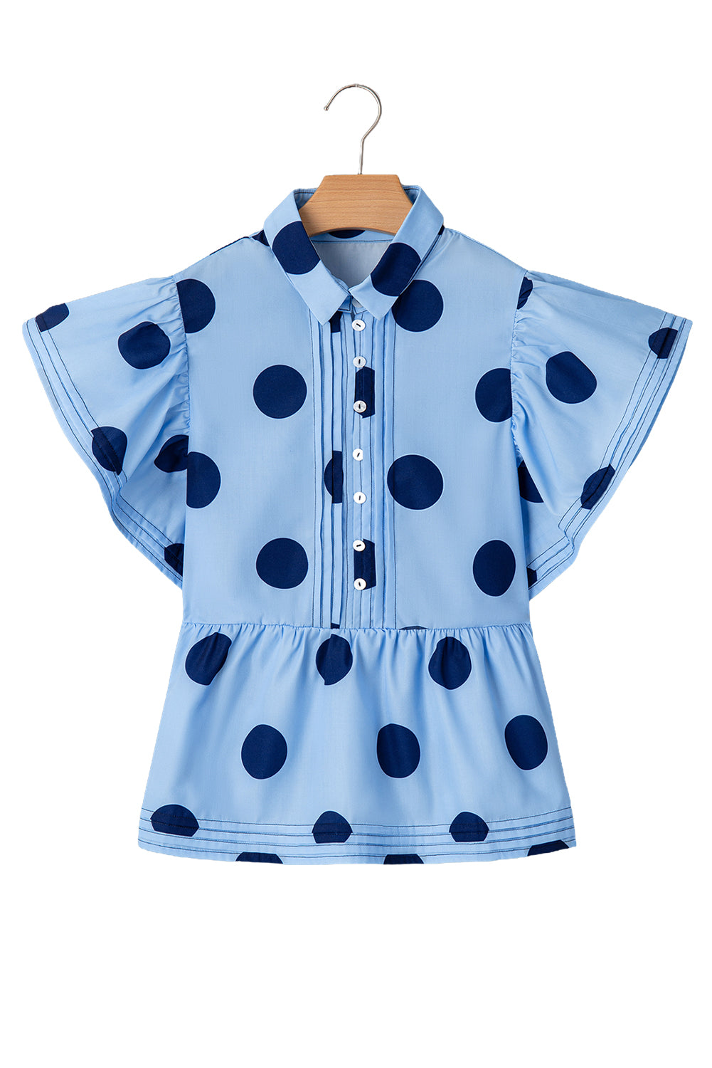 Polka Dot Short Sleeve Buttoned Blouse