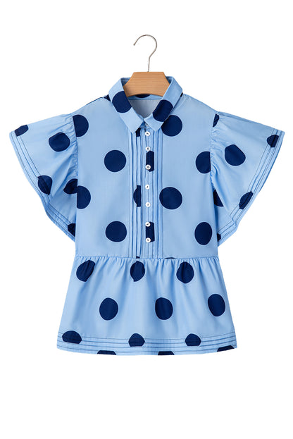 Polka Dot Short Sleeve Buttoned Blouse