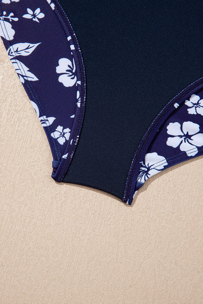 Floral Crossed Back Asymmetric Wrap Side Swimsuit