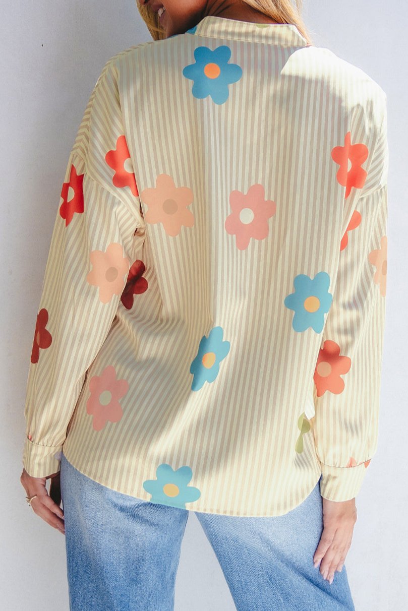 Stripe Floral Button-up Shirt