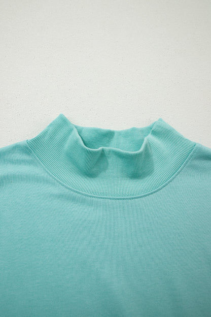 Solid Mock Neck Cap Sleeve Oversized Top