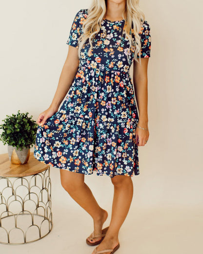 Floral Short Sleeve Tiered Dress