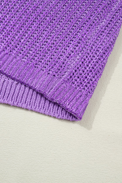 Solid Mock Neck Short Sleeve Knit Sweater