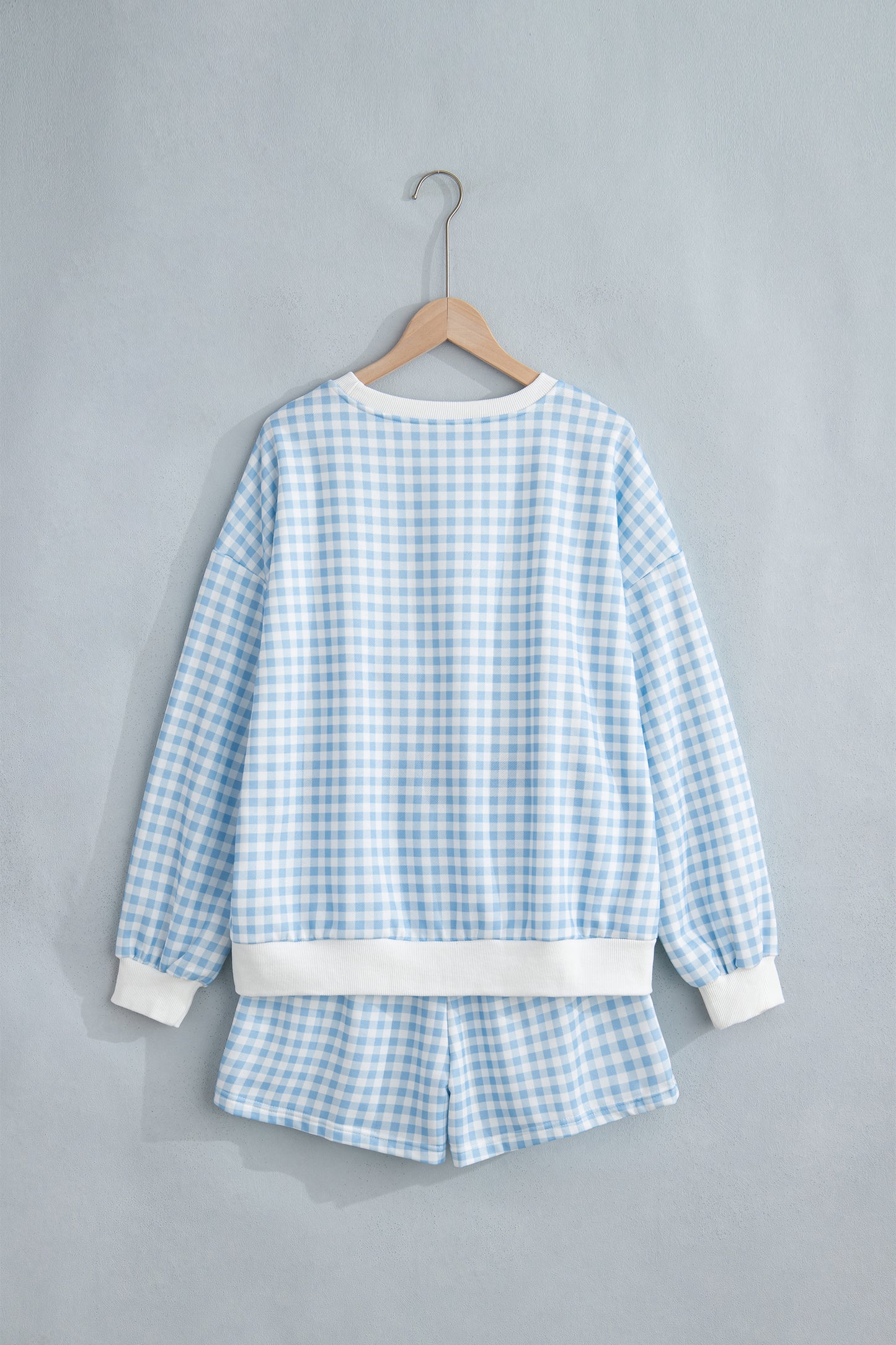 Gingham Contrast Trim Pullover Top & Shorts Set