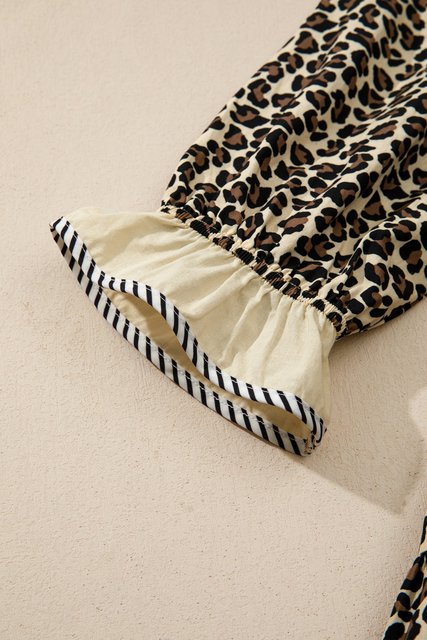 Leopard Stripe Colorblock Trim V-Neck Mini Dress