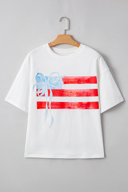 USA Flag Bow Crewneck Graphic Tee