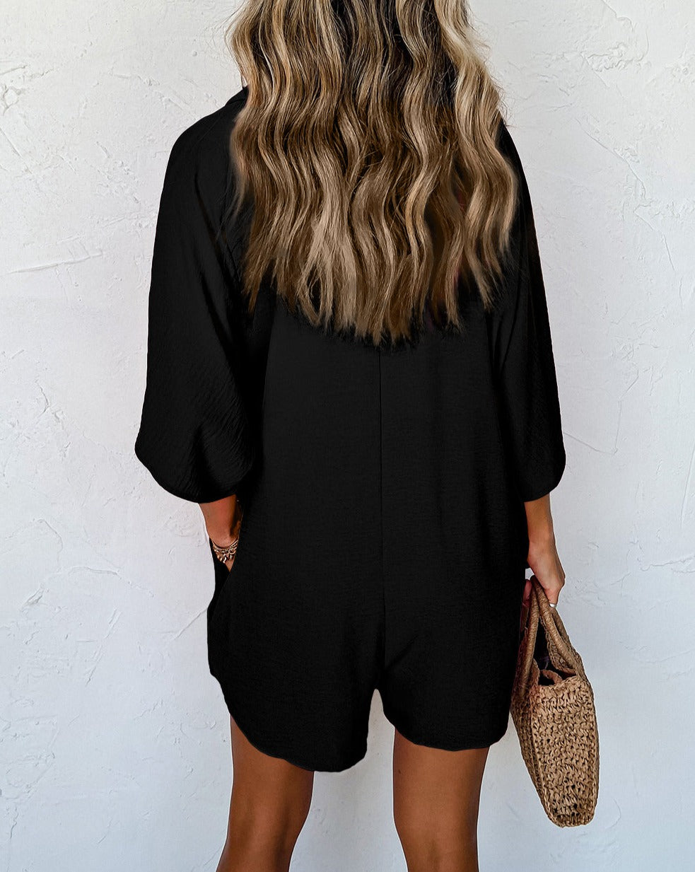 Collared Half Button Loose Romper