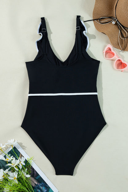 Colorblock Ruffle Wrap Swimsuit