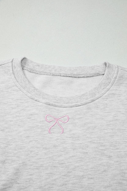 Bow Embroidered Pullover and Shorts Set