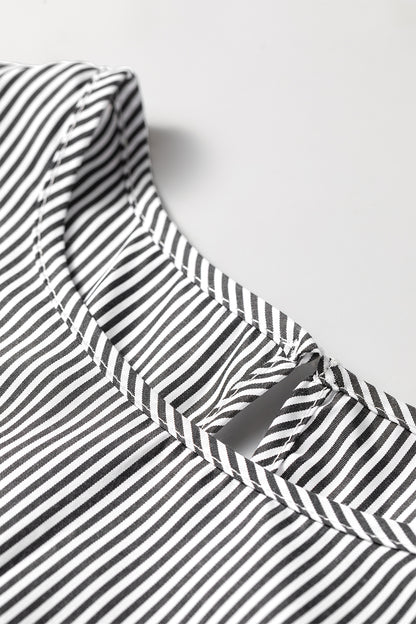 Stripe Ruffle Sleeve Round Neck Blouse